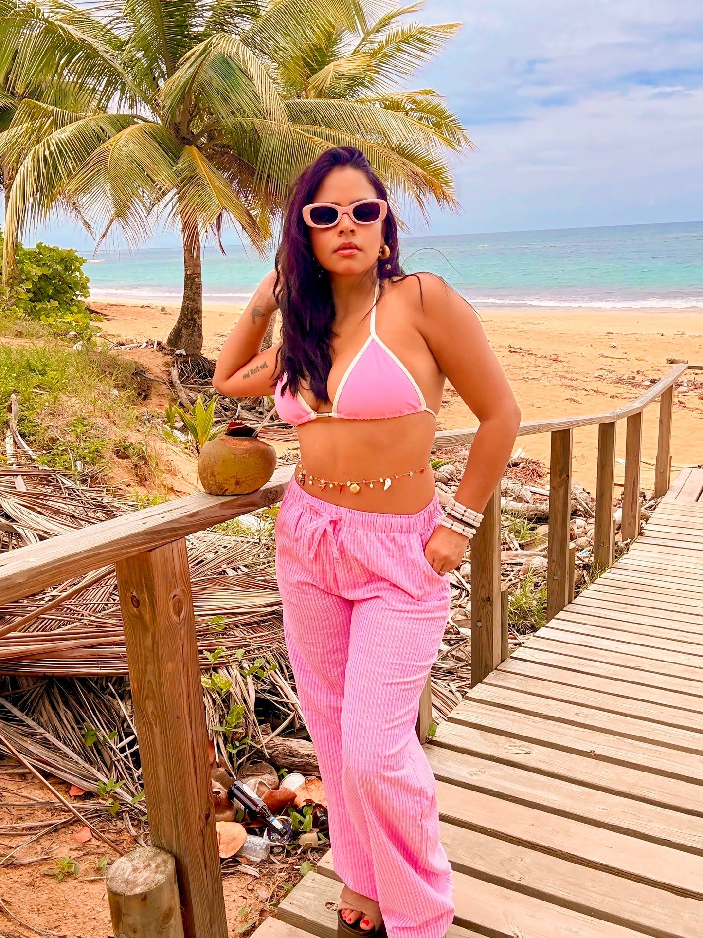 Pink Stripe Gauze Pants