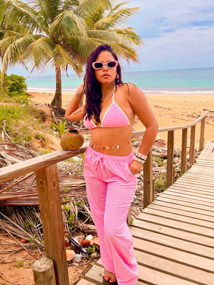 Pink Stripe Gauze Pants